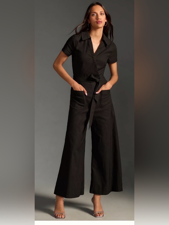 Anthropologie Pants - Anthropologie Black Short-Sleeve Wide-Leg Jumpsuit with Self-Tie Waist